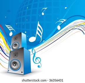 3d speaker on retro-rainbow wave lien background