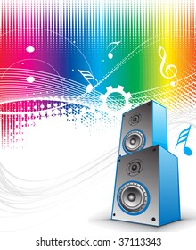 3d speaker on retro-rainbow wave lien background