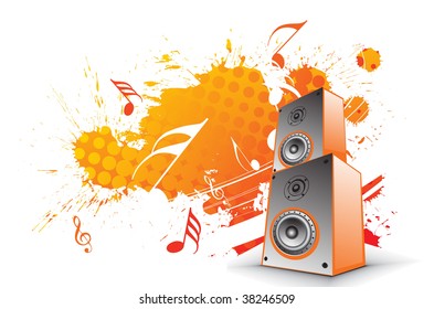 3d speaker on retro-rainbow wave lien background,vector illustration