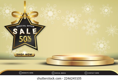 3d special offer sale template banner with blank space 3d podium for product sale with abstract gradient yellow and golden background design