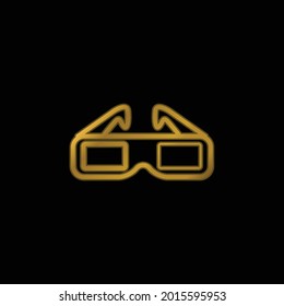 3 d Espectáculos para el cine icono metálico chapado en oro o vector de logotipo