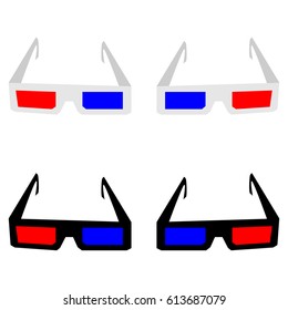 The 3d spectacles or eyeglasses. Set.
