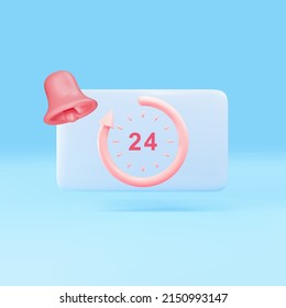 3d Speech bubble and 24 hours watch with arrow. Support service, help, chatting, working hours concept. Vector illustration.