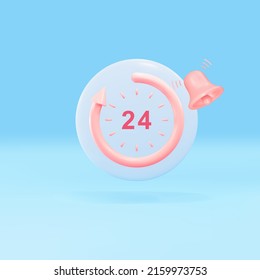 3d Speech bubble and 24 hours watch with arrow. Support service, help, chatting, working hours concept. Vector illustration.