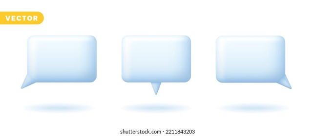 3D Speech Bubble Balloon Element for Conversation Comic Talking Speaking Message Text Decoration Rectangle Square Shape Sign Symbol Icon Various Style Set Collection Vector Illustration