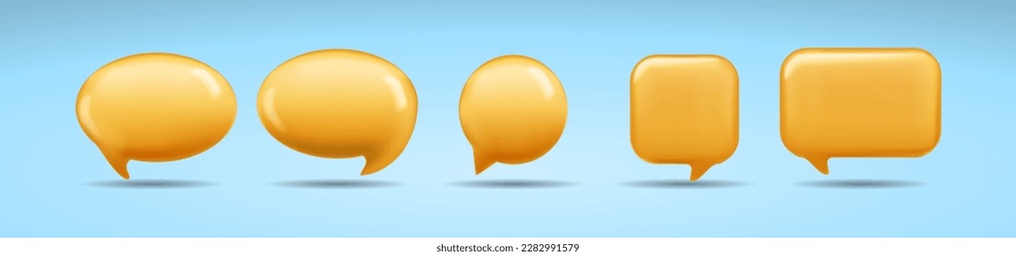 3D speech bubble cartoon, isolated on blue background. 3D Chat icon collection..