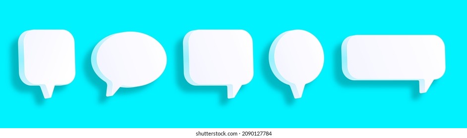 3d Speech Bubble Or Chat Icon. Set Of Isometric Communication Bubbles With Shadow. 3D Blank Template Of Quick Tips Badge Or Message Box. Vector Illustrations.