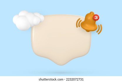 3d speech bubble with cloud and ringing notification bell. Vector illustration.