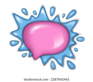 3d speech bubble in the concept of bright and evocative speech azh splash of water for chat conversations and memorable unusual dialogue or advertising. Vector illustration