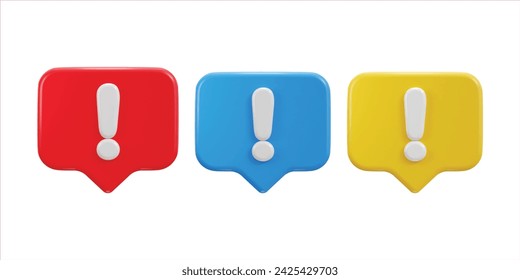 3d speech bubble with danger, alert icon set