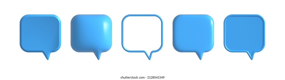 3d Speech Bubble Of Different Shapes. Social Media Icons. Balloon Message For Chat, Dialog, Talk. Chatting Box, Speak Bubble Text, Talking Cloud. Vector Realistic Illustration