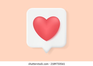 3.ª burbuja de habla con el corazón. Me gusta la notificación de los medios sociales de corazón. Red de medios sociales. Ilustración vectorial 3d.