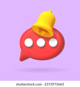 3D speech bubble icon with alert notice. Symbol of feedback, new messages, chatting or comment. 3d bubble Vector illustration