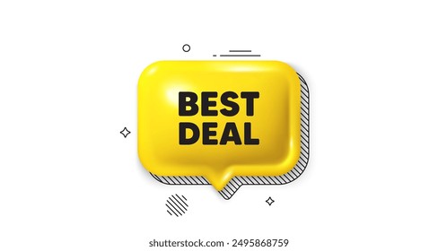 Icono de burbuja de voz 3d. Mejor trato. Oferta especial Cartel de venta. Símbolo de descuentos publicitarios. Mensaje de conversación de chat de mejor oferta. Anuncio de burbuja de voz. Globo de texto amarillo. Vector