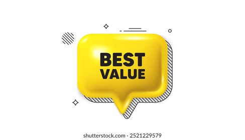 3d speech bubble icon. Best value tag. Special offer Sale sign. Advertising Discounts symbol. Best value chat talk message. Speech bubble banner. Yellow text balloon. Vector