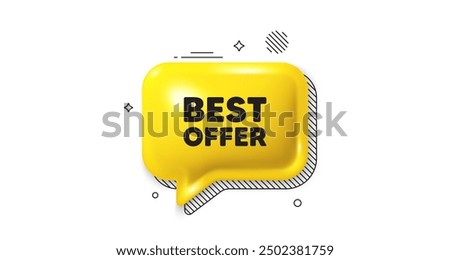 3d speech bubble icon. Best offer tag. Special price Sale sign. Advertising Discounts symbol. Best offer chat talk message. Speech bubble banner. Yellow text balloon. Vector