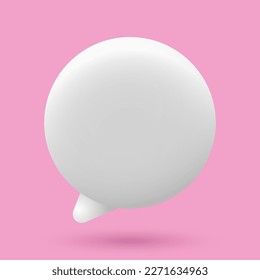 3d speech bubble icon. 3d chat icon. Chat message icon. White text box. Blank white speech bubble pin. Vector illustration