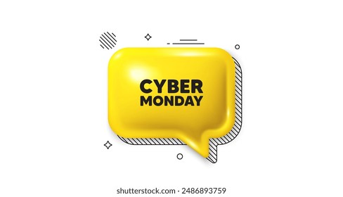 3d speech bubble icon. Cyber Monday Sale tag. Special offer price sign. Advertising Discounts symbol. Cyber monday chat talk message. Speech bubble banner. Yellow text balloon. Vector