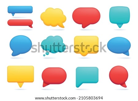 3d speech bubble icon, empty chat message or comment. Realistic talking and thinking balloon, social media text notification bubbles vector set. Comic clouds for online discussion or conversation