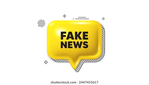 3d speech bubble icon. Fake news tag. Media newspaper sign. Daily information symbol. Fake news chat talk message. Speech bubble banner. Yellow text balloon. Vector