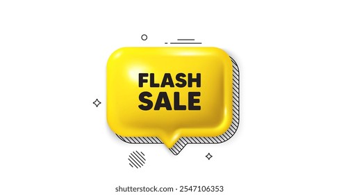 Icono de la burbuja del discurso 3D. Etiqueta de venta flash. Muestra de Precio de oferta especial. Símbolo de Descuentos publicitarios. Mensaje de conversación de chat de venta flash. Anuncio de la burbuja del discurso. Globo de texto amarillo. Vector