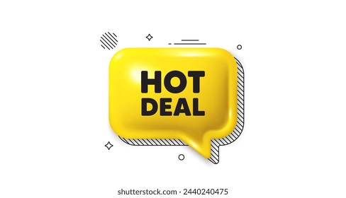 Icono de burbuja de voz 3d. Etiqueta de trato caliente. Signo de precio de oferta especial. Símbolo de descuentos publicitarios. Mensaje de charla de trato caliente. Banner de la burbuja del habla. Globo de texto amarillo. Vector