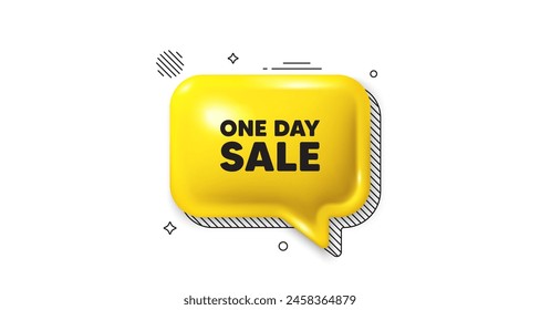 3d speech bubble icon. One day sale tag. Special offer price sign. Advertising Discounts symbol. One day chat talk message. Speech bubble banner. Yellow text balloon. Vector