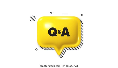 Symbol für 3D-Sprechblase. Fragen und Antworten Symbol. Fragezeichen beantworten. FAQ-Symbol. Fragen beantwortet Chat-Talk-Nachricht. Sprechblasen-Banner. Gelber Textballon. Vektorgrafik