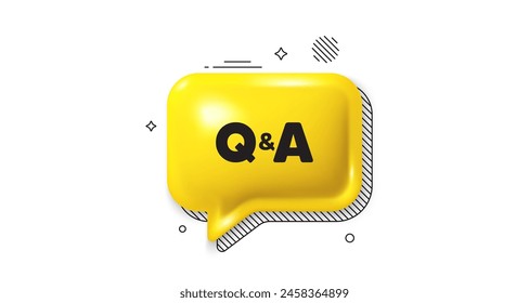 3d speech bubble icon. Questions and answers icon. Answer question sign. Faq symbol. Questions answers chat talk message. Speech bubble banner. Yellow text balloon. Vector