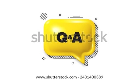 3d speech bubble icon. Questions and answers icon. Answer question sign. Faq symbol. Questions answers chat talk message. Speech bubble banner. Yellow text balloon. Vector