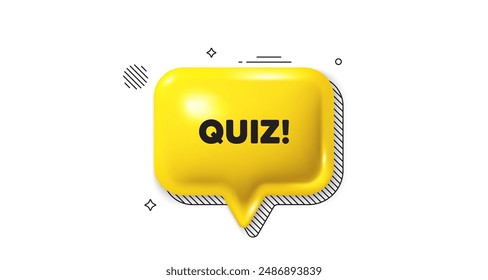 Symbol für 3D-Sprechblase. Quiz-Tag Fragezeichen beantworten. Prüfzeichen. Quiz-Chat-Nachricht. Sprechblasen-Banner. Gelber Textballon. Vektorgrafik
