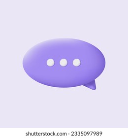 Icono de burbuja de voz 3d. Casilla redonda sobre fondo morado. Ilustración vectorial moderna.