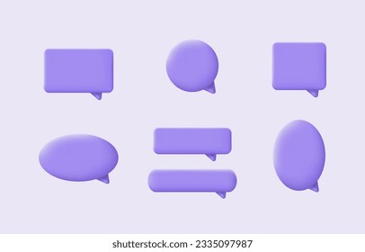 Icono de burbuja de voz 3d. Conjunto de diálogo sobre fondo morado. Ilustración vectorial moderna.