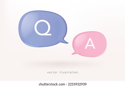 3d speech bubble icon sign or ask Q and A answer solution information. Have a question, question answer sign or problem with cartoon 3d style concept. 3d vector rendering.