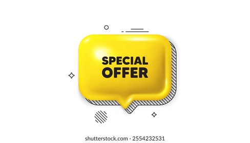 3d speech bubble icon. Special offer tag. Sale sign. Advertising Discounts symbol. Special offer chat talk message. Speech bubble banner. Yellow text balloon. Vector