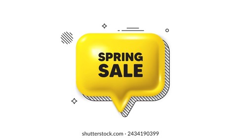 3d speech bubble icon. Spring Sale tag. Special offer price sign. Advertising Discounts symbol. Spring sale chat talk message. Speech bubble banner. Yellow text balloon. Vector