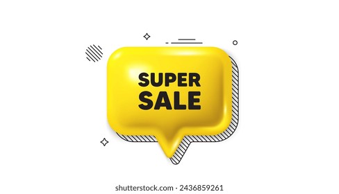 3d speech bubble icon. Super Sale tag. Special offer price sign. Advertising Discounts symbol. Super sale chat talk message. Speech bubble banner. Yellow text balloon. Vector