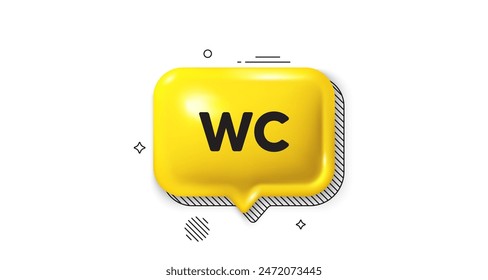 Icono de burbuja de voz 3d. Etiqueta WC. Icono de baño o aseo. Mensaje del baño. Mensaje de conversación de chat de WC. Anuncio de burbuja de voz. Globo de texto amarillo. Vector