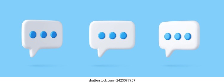 3D speech bubble icons, isolated on blue background. 3D Chat icon set. Chatting box, message box. 3d rendering. Vector illustration