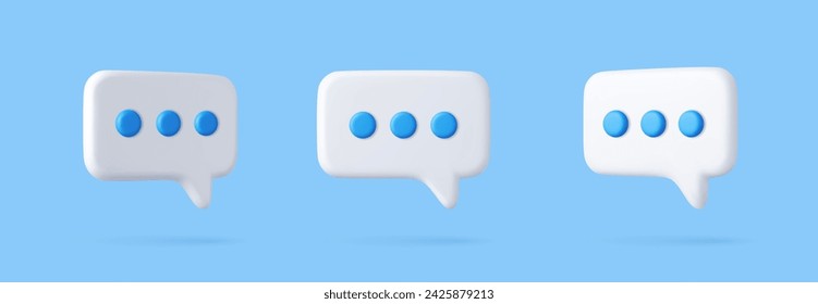 3D speech bubble icons, isolated on blue background. 3D Chat icon set. Chatting box, message box. 3d rendering. Vector illustration