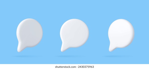 Iconos de burbuja de habla 3D, aislados sobre fondo azul. Conjunto de iconos de chat 3D. Cuadro de diálogo, cuadro de mensaje. renderizado 3d. Ilustración de vector