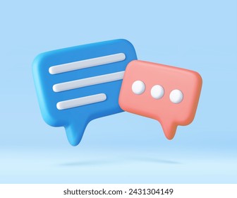 3D speech bubble icons isolated on background. 3D symbol for chat on social media. Chatting box, message box. 3d rendering. Vector illustration