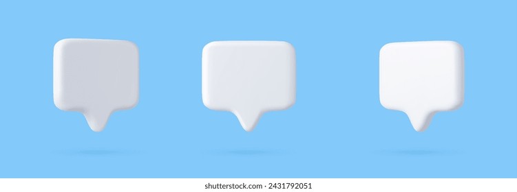 Iconos de burbuja de habla 3D, aislados sobre fondo azul. Conjunto de iconos de chat 3D. Cuadro de diálogo, cuadro de mensaje. renderizado 3d. Ilustración de vector