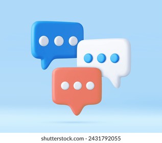 3D speech bubble icons isolated on background. 3D symbol for chat on social media. Chatting box, message box. 3d rendering. Vector illustration