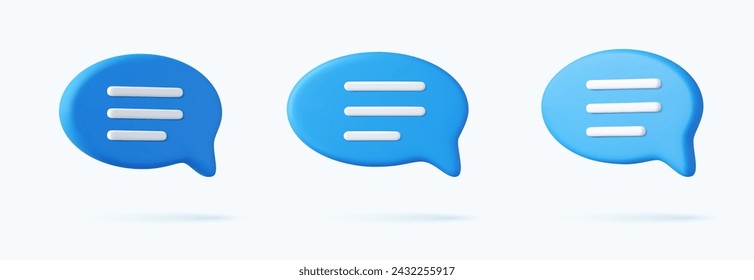 3D speech bubble icons, isolated on white background. 3D Chat icon set. Chatting box, message box. 3d rendering. Vector illustration