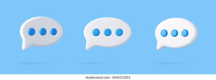 3D speech bubble icons, isolated on blue background. 3D Chat icon set. Chatting box, message box. 3d rendering. Vector illustration