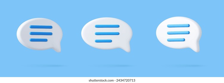 3D speech bubble icons, isolated on blue background. 3D Chat icon set. Chatting box, message box. 3d rendering. Vector illustration