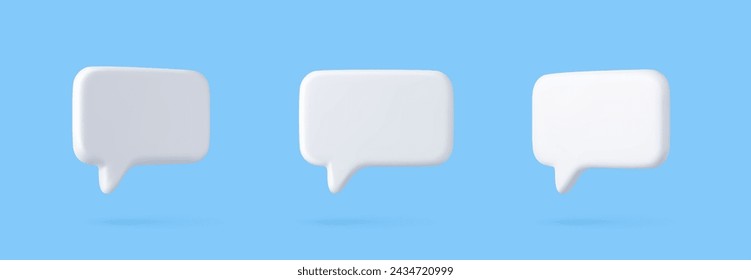 3D speech bubble icons, isolated on blue background. 3D Chat icon set. Chatting box, message box. 3d rendering. Vector illustration