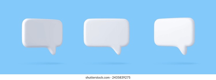 3D speech bubble icons, isolated on blue background. 3D Chat icon set. Chatting box, message box. 3d rendering. Vector illustration