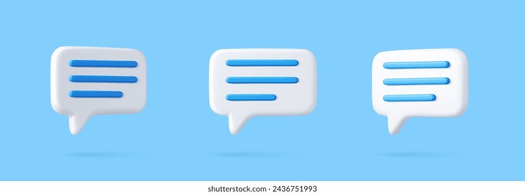 3D speech bubble icons, isolated on blue background. 3D Chat icon set. Chatting box, message box. 3d rendering. Vector illustration